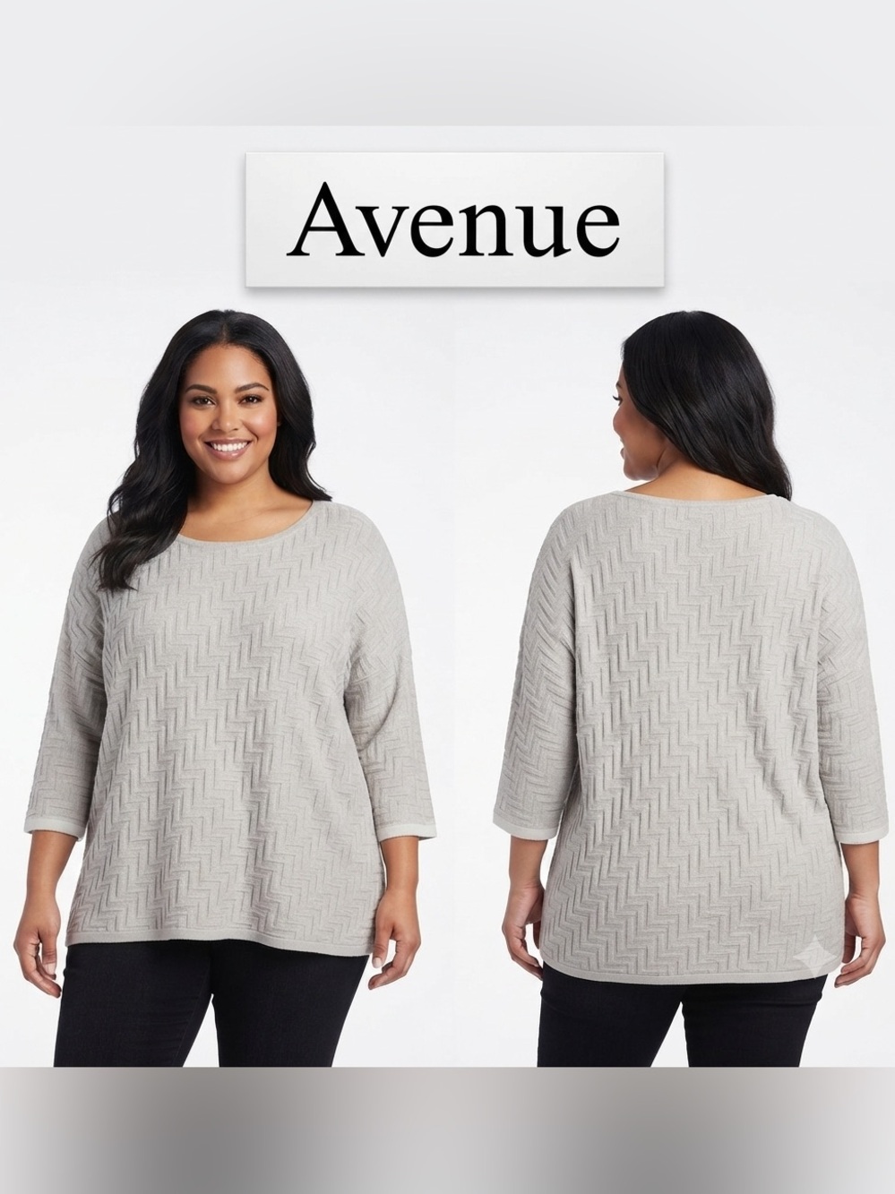 Avenue Light Gray Textured Sweater Plus Size 22/24